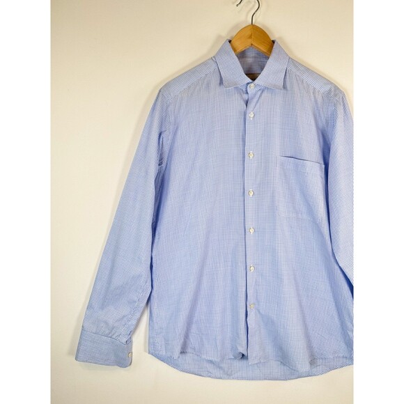 Ordean Mens Button Up Shirt Blue Plaid Oxford Long Sleeve Preppy Designer Medium - Picture 5 of 9